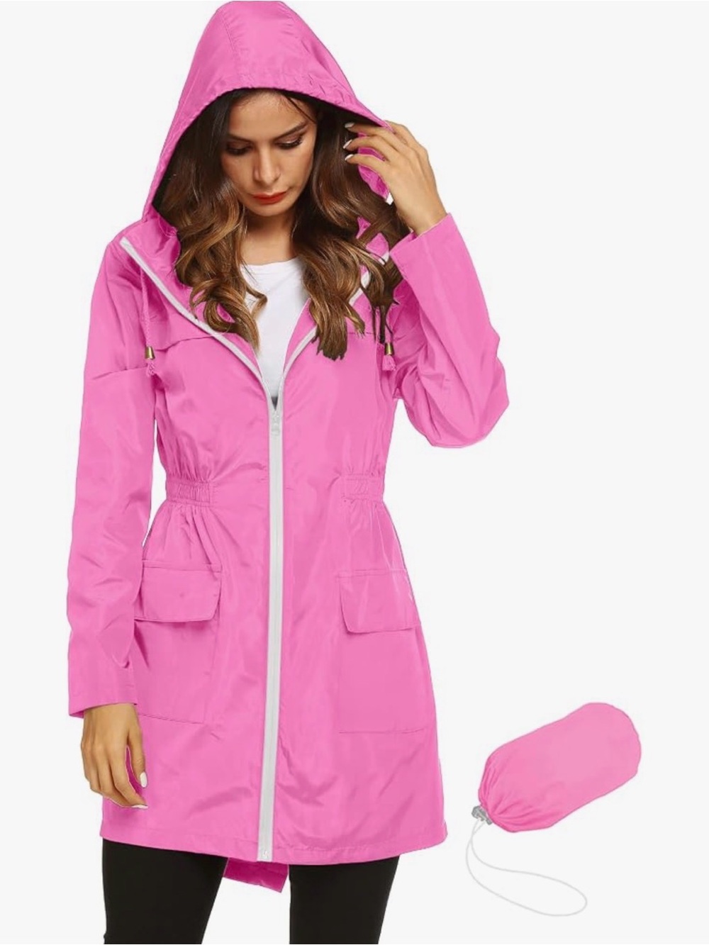 Lightweight Hooded Rain Jacket - Bright Pink